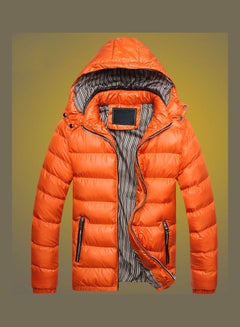 Buy Winter Men Hoodie Zip Up Pocket Down Orange in UAE