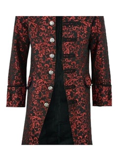 اشتري Halloween Victorian Men Jacquard Weave Stand Collar Long Sleeve Coat Outwear أحمر في الامارات