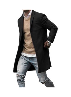 Buy Fashion Men Winter Solid Colour Trench Coat Outwear Overcoat Long Sleeve Jacket Black in UAE