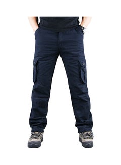 Buy Solid Multi Pockets Detail Cargo Pants Sapphire Blue in Saudi Arabia