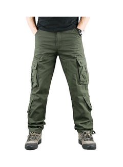 Buy Solid Multi Pockets Detail Cargo Pants Army Green in Saudi Arabia