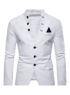 Buy Men Long Sleeve Stand Collar Tuxedo Suit Blazer 3 Button Pocket Slim Jacket Coat White in Saudi Arabia
