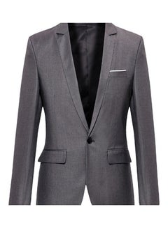 Buy Fashion Men Solid Colour Long Sleeve Lapel Slim Fit Blazer Suit Coat Outwear Gray in UAE