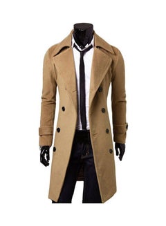 Buy Fashion Men Solid Colour Long Sleeve Lapel Button Slim Fit Overcoat Coat Outwear Camel in UAE