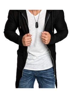 Buy Fashion Men Solid Colour Long Sleeve Hooded Slim Fit Zipper Jacket Coat Outwear Black in UAE