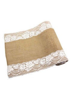 Buy Lace Details Table Runner Brown/White 30x180cm in Saudi Arabia