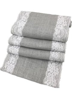 Buy Lace Details Table Runner Grey/White 30x180cm in Saudi Arabia