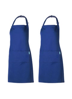 Buy 2-Piece Kitchen BBQ Apron With Adjustable Neck Blue 27x2x22cm in Egypt