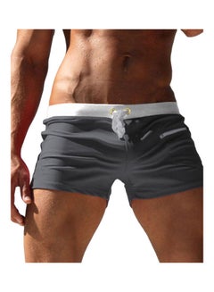 Buy Men Solid Colour Swimming Trunks Drawstring Pocket Slim Fit Beach Shorts Swimwear Dark Gray in UAE
