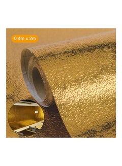 Buy Oil Proof Waterproof Aluminum Foil Self Adhesive Heat Resistant Kitchen Backsplash Wallpaper Stickers Gold in UAE