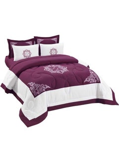 Buy Microfiber Embriodery Comforter 6 Pcs Set King Fabric Brown in UAE