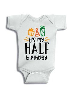 Buy It's My Half Birthday Printed Onesie White/Black/Green in Saudi Arabia