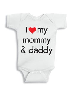 Buy I Love Mommy And Daddy Printed Onesie White/Black/Red in Saudi Arabia