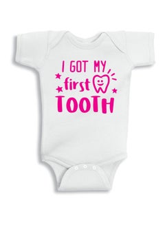 Buy I Got My First Tooth Printed Onesie White/Pink in UAE