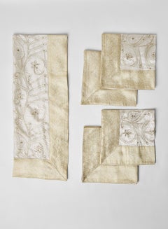 Buy 5-Piece Embroidered Placemat and Table Runner Set White/Beige in UAE