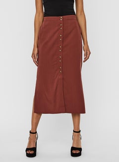 Buy Button Detail Midi Skirt Sable in Saudi Arabia