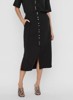Buy Button Detail Midi Skirt Black in Saudi Arabia