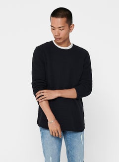 Buy Textured Knit Sweater Dark Navy in Saudi Arabia