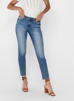 Buy Washed Girlfriend Jeans Light Blue Denim in UAE