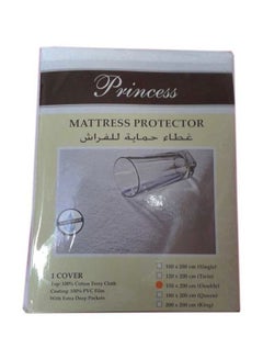 Buy Terry Waterproof Mattress Protector Cotton White 150x200cm in UAE