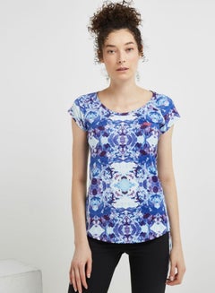 Buy Round Neck Short Sleeves T-Shirt Purple/White/Blue in UAE