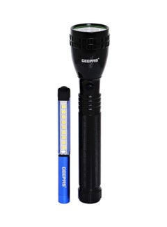 Buy 2-Piece Rechargeable LED Flashlight Black/Blue Flashlight 22 cm, Mini Flashlight 15.5cm in UAE