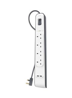 اشتري Belkin 4 Way/4 Plug Surge Protection Strip With 2 Meters Cord Length - Heavy Duty Electrical Extension Socket With 2 X 2.4 A Shared Usb Ports أسود/ أبيض في الامارات