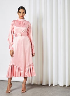 Buy Ruffled Hem Dress Pink in Saudi Arabia