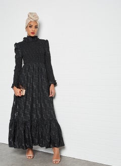 اشتري فستان طويل بتصميم مدرز أسود في السعودية