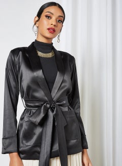 Buy Tie-Up Waist Blazer Black in Saudi Arabia