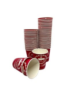 Buy 50-Piece Printed Disposable Paper Tea And Coffee Cups Set red in Egypt