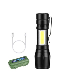Buy Mini 3 Mode XPE COB Rechargeable Pocket Clip LED Flashlight Torch With Box Black 10.1cm in UAE