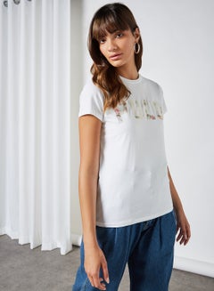Buy Sequined Logo T-Shirt White in Egypt