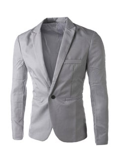 Buy Solid Pattern Casual Blazer Grey in Saudi Arabia