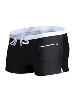 Buy Solid Drawstring Swim Shorts Black/White in UAE