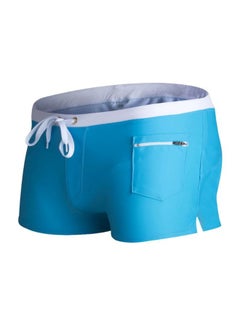 اشتري Solid Drawstring Swim Shorts أزرق سماوي/أبيض في السعودية