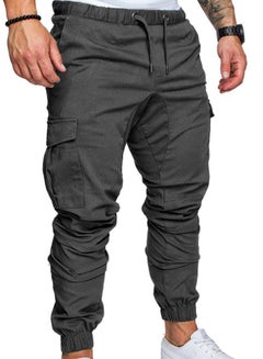 Buy Solid Drawstring Cargo Pants Dark Grey in Saudi Arabia