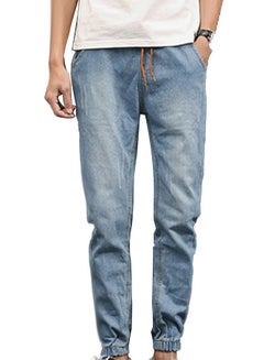 Buy Solid Drawstring Joggers Light Blue in Saudi Arabia