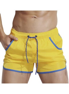 Buy Solid Drawstring Swimming Shorts Yellow/Blue in Saudi Arabia