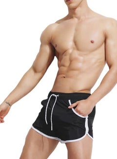 Buy Solid Drawstring Swimming Shorts Black/White in Saudi Arabia