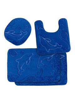 Buy 4-Piece Bath Rug Mat Set Blue in UAE