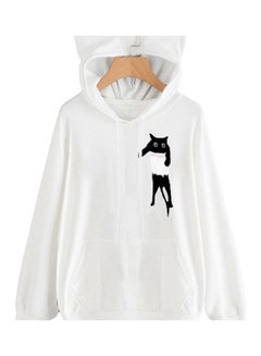 Buy Cat Ears Hooded Long Sleeve Pullover Sweatshirt White in UAE
