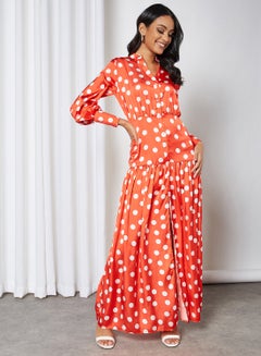 Buy Polka Dot Maxi Dress Red in UAE