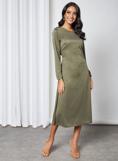 Buy Basic Maxi Dress With Waist Tie Khaki Green in Egypt