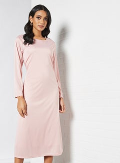 Buy Basic Maxi Dress With Waist Tie Pink in Saudi Arabia