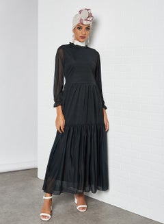 Buy High Neck Tiered Dress Black in UAE
