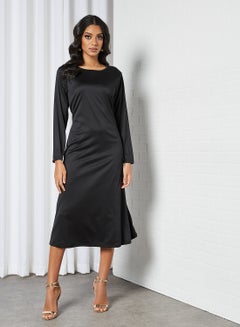 Buy Basic Maxi Dress With Waist Tie Black in Saudi Arabia