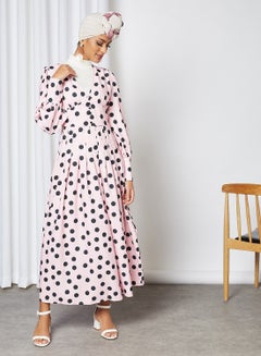 Buy Button Detail Polka Dot Maxi Dress Pink in Egypt