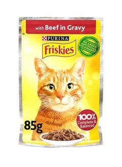 Buy Friskies Beef Chunks In Gravy Wet Cat Food Pouch Brown 85grams in UAE