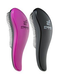 Buy 2-Piece Detangling Hair Brush Set Pink/Black in UAE